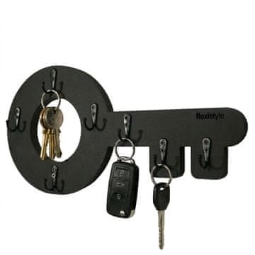Flexistyle Drveni vješalica za ključeve Retro Key crni