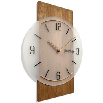 Flexistyle Drveni geometrijski zidni sat 40 cm, smrznuto bijela boja