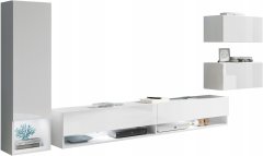 Zidni element od 4 dijela, viseći TV set 180 cm, stupac ormarića, sjajno bijela