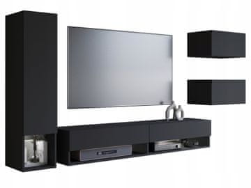 Zidni ormarić s 4 viseća TV seta, 180 cm, stup, 2 ormarića, mat crna s LED rasvjetom
