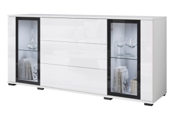 Vitrina 150 cm sa staklenim ladicama, bijela mat/sjajna s LED rasvjetom