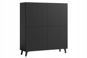 Visoka komoda 120 cm na nogama za dnevni boravak, crni grafit, MDF fronte s uzorkom riblje kosti