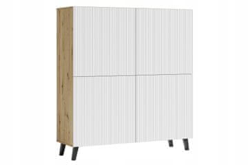Visoka komoda od 120 cm za dnevni boravak, artisan, bijele MDF fronte s finim utorima