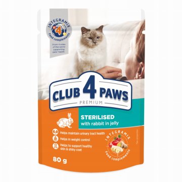 Club 4 Paws PREMIUM HRANA ZA ODRASLE MAČKE STERILIZIRANA sa zecom - vrećica od 80 g