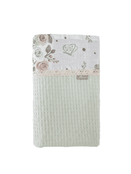 Deka / vafl deka 75x100 Boho Leafs bijela