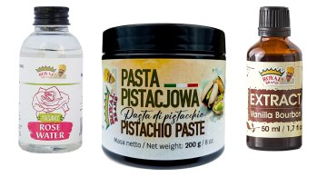 Royal Brand Baskijski set za tortu od sira: ekstrakt, pasta od pistacija s bojom, organska ružina vodica