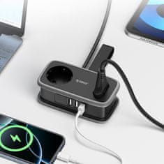 Orico APP produžni kabel 5in1 2x USB-A / 1x USB-C / 2x AC 15.5W, crni