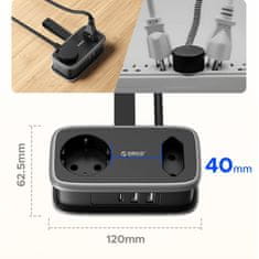 Orico APP produžni kabel 5in1 2x USB-A / 1x USB-C / 2x AC 15.5W, crni