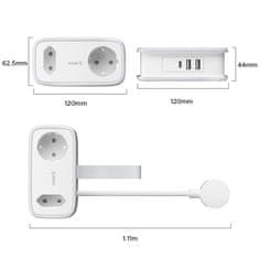 Orico APP produžni kabel 5in1 2x USB-A / 1x USB-C / 2x AC 15.5W, bijeli