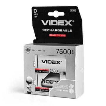 VIDEX Ni-MH baterija HR20 7500mAh 2 kom. BLISTER