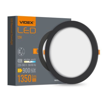 VIDEX LED ugradbena svjetiljka -DOWNLIGHT-LED-DLBR-124-BLACK-12W-NW