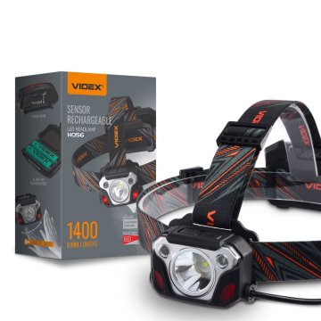 VIDEX 1400lm IP65 naglavna svjetiljka, upravljanje gestama, 5 načina rada, domet 161m