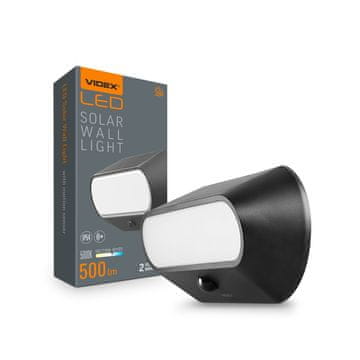VIDEX LED solarna zidna svjetiljka sa senzorom pokreta, crna IP54, 500lm