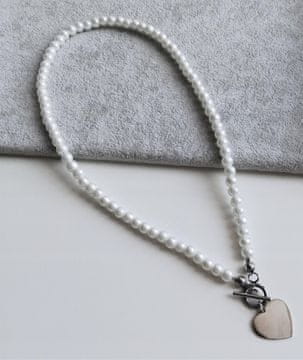 Ogrlica od bisera 6 mm VELIKO SRCE srebrni čelik 42 cm