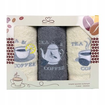 Set kuhinjskih krpa "Kuchcik" uzorak caffe&tea 30x50 siva c, ecru