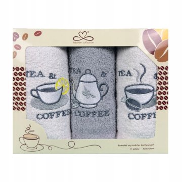 Set kuhinjskih krpa "Kuchcik" uzorak caffe&tea 30x50 siva j, bijela