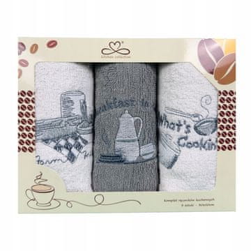 Set kuhinjskih krpa "Kuchcik" uzorak za doručak 30x50 siva c, bijela