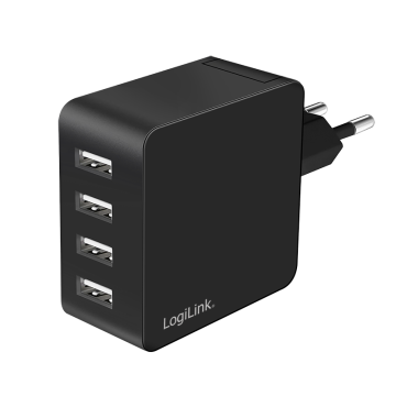 USB punjač za 4x USB-A 24W LogiLink kocka za punjenje telefona 230V crna