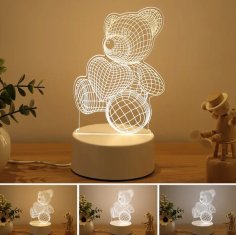 Rohs Preslatka 3D noćna lampa s MEDVJEDIĆEM, dekorativna LED za sobu, 3 BOJE SVJETLA, USB