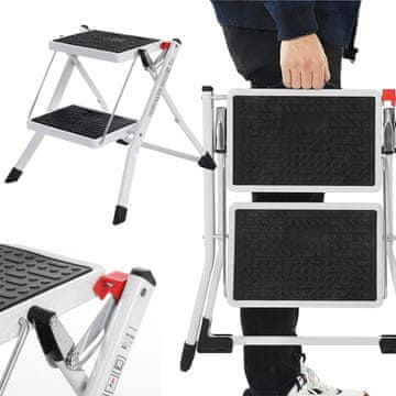 Songmics Ljestve Sklopive ljestve s 2 stepenice za kućnu garažu Čelična platforma 150 kg