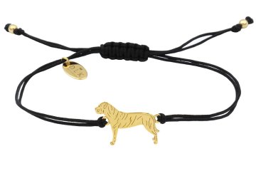 Narukvica sa zlatnim psom cane corso na crnoj uzici
