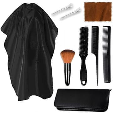 GEPARD Frizerski set od 8 dijelova: ogrtač za kosu + četka za vrat + češljevi za kosu + dvostruki trimer + dvije metalne kopče + torbica + krpa