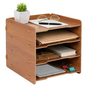 Northix MDF ladica za spise s 4 pretinca, tamnosmeđa, s efektom drva