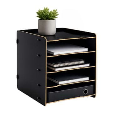 Northix MDF pladanj za pisma s 5 utora – crni organizator za stol s efektom drva