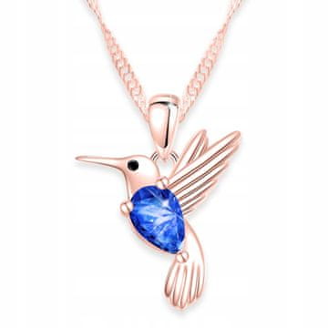 Pozlaćena ogrlica s kolibrijem, plavi kristal, kolibri, srebro 925