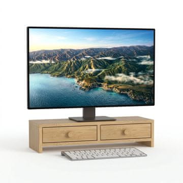 Northix Drveni stalak za monitor s 2 ladice, 12,5 x 47 x 18 cm