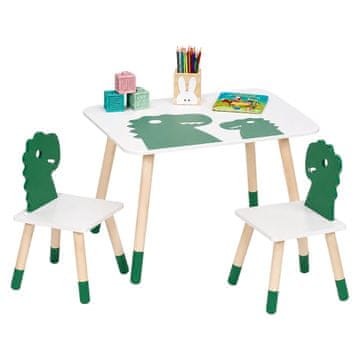Northix Dječji set stola i stolica s dinosaurima, 3 dijela, MDF i bor