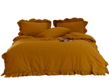 Posteljina 220x200 100% naborani pamuk s volanima, boja senfa