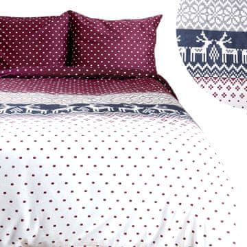 Darymex Božićni set posteljine 180x200 PAMUČNI FLANEL S PAPUŠICAMA, sobovima i točkicama