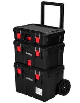Nikcorp Modularna kolica za alat 3u1 KD1077, plastična s metalnim elementima, crna, teleskopska ručka, kotači, 3 modula, vanjske dimenzije 53x37,5x39 cm, idealna za radionicu i gradilište