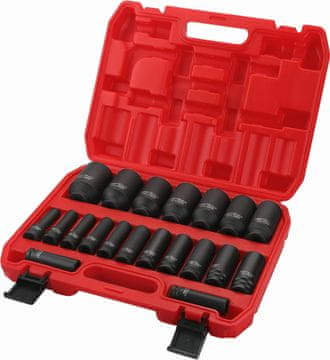 Nikcorp Profesionalni set udarnih nasadnih ključeva 20 kom 1/2" 10-38 mm, duboki 6-kutni profil, krom-vanadij čelik (Cr-V), otporan na velika opterećenja, za automehaničarske radionice, uključuje izdržljivu
