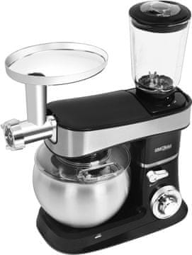 Nikcorp Kuhinjski robot 3u1 KD4164, 2200W, 6L posuda od nehrđajućeg čelika, 1.5L stakleni blender, 6 brzina, srebrni, s nastavkom za mljevenje mesa, kuka za tijesto, ravna metlica, pjenjača, lopatica