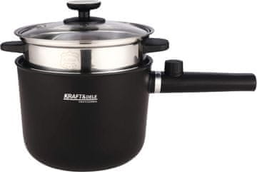 Nikcorp Električni lonac 1,5L, prijenosni štednjak, neprianjajuća površina, 2 razine snage (300W/600W), promjer 18cm, visina 16cm, model KD4169, idealan za ured i putovanja, sa staklenim poklopcem