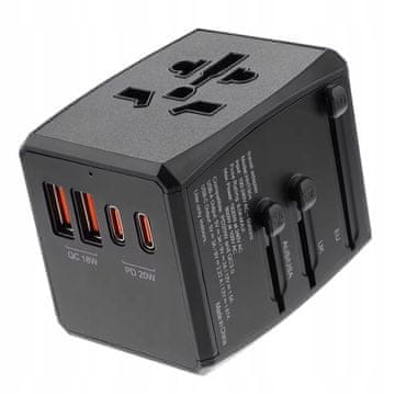 Putni adapter (HHT904) - PD20W, 2xUSB, 2xType-C, Techsuit, EU/UK/AUS/SAD