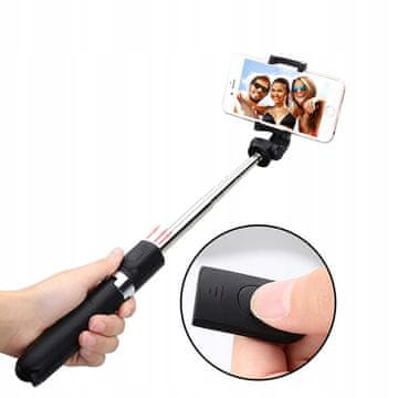 Selfie štap (L01) - tronožac s produljivom rukom, 70 cm, tehničko odijelo - crni