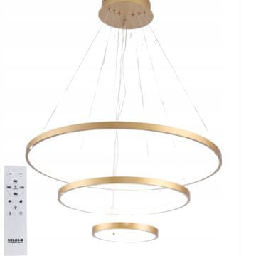 DE STROPNA SVJETILJKA S 3 PRSTENA, ZLATNI VISEĆI LED LUSTER + DALJINSKI UPRAVLJAČ 88W 20/40/60cm