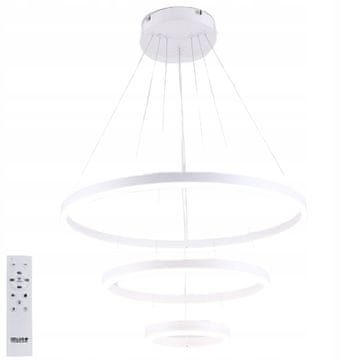 DE STROPNA SVJETILJKA 3 PRSTENA bijeli viseći LED LUSTER + DALJINSKI UPRAVLJAČ 85W 20/40/60cm