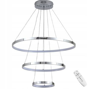 DE STROPNA SVJETILJKA S 3 PRSTENA, kromirana, viseća, LED LUSTERA + DALJINSKI UPRAVLJAČ 20/40/60 cm