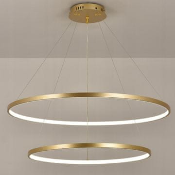 DE STROPNA LAMPA 60/80cm 2 PRSTENA zlatni viseći LED LUSTER + DALJINSKI UPRAVLJAČ za dnevni boravak