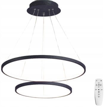 DE STROPNA SVJETILJKA 60/80cm 2 PRSTENA crna viseća LED luster s daljinskim upravljačem za dnevni boravak