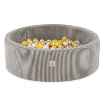 Misioo Dječji okrugli bazen 90x30 s lopticama (200 loptica: biserne, zlatne, žute), bež, premium korduro