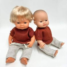 Laneni set, crvena bluza i prugaste hlače za lutku Miniland 38 cm i Paolu Reinu