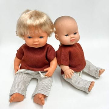 Laneni set, crvena bluza i prugaste hlače za lutku Miniland 38 cm i Paolu Reinu