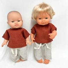Laneni set, crvena bluza i prugaste hlače za lutku Miniland 38 cm i Paolu Reinu