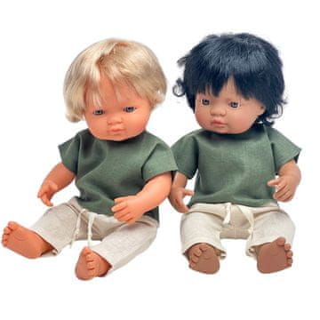 Laneni set, zelena bluza i hlače za lutku Miniland 38 cm i Paolu Reinu