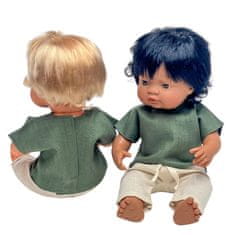 Laneni set, zelena bluza i hlače za lutku Miniland 38 cm i Paolu Reinu